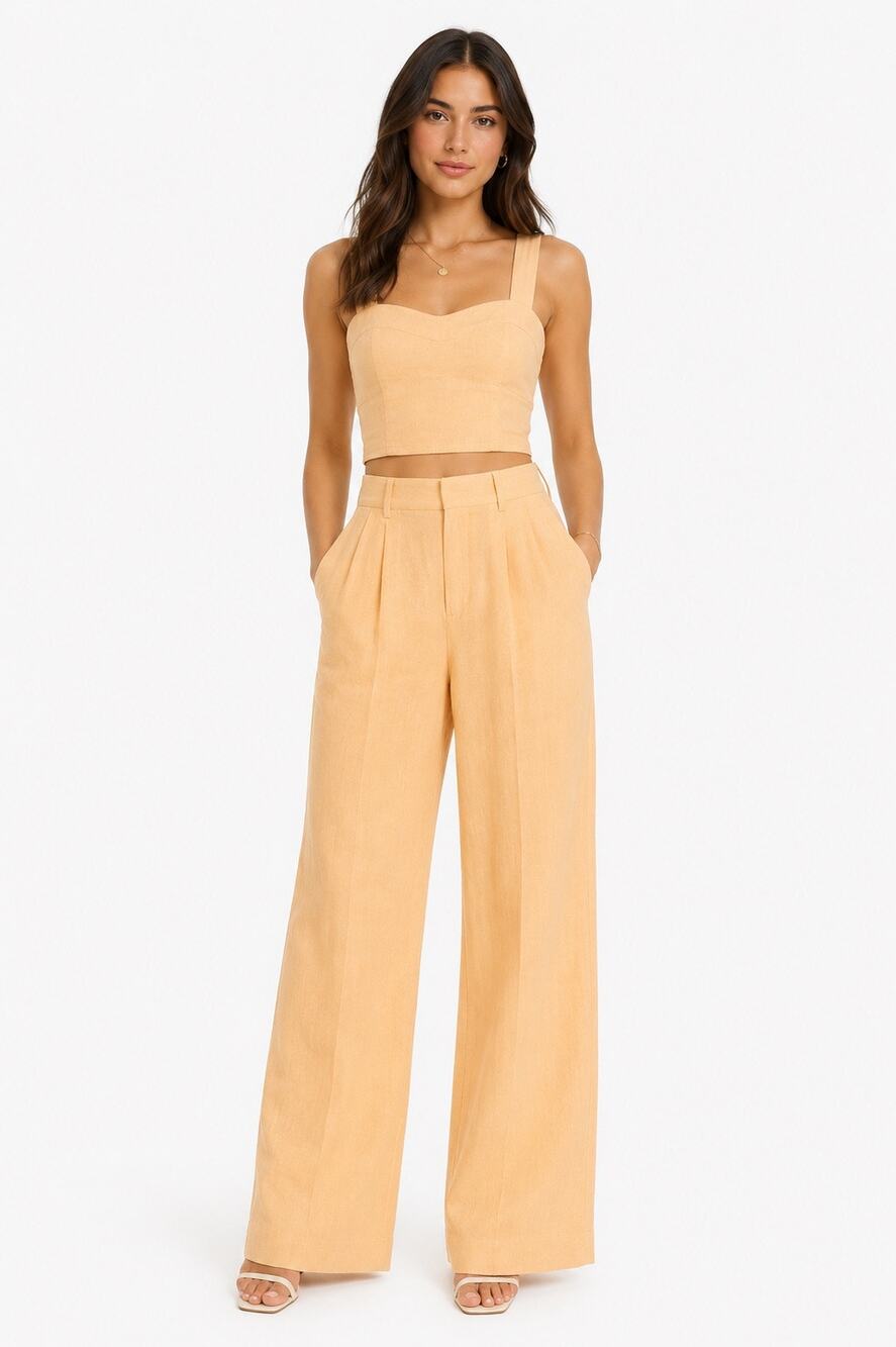 2020s Abercrombie & Fitch Peach Linen Corset Top & Wide Leg Pants Set NWT XS/S